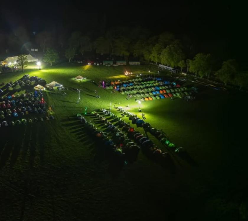 adventure camp by night , panoramic 