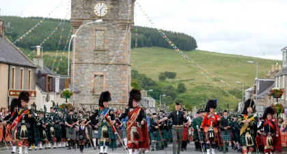 Massed pipe bands in Dufftown
